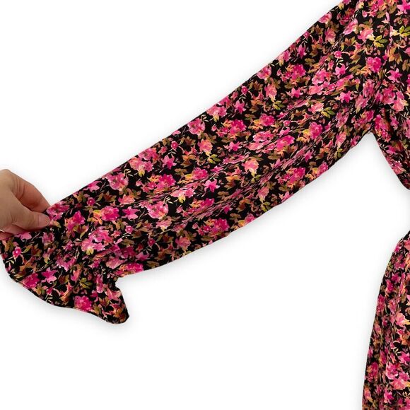 Vero Moda Elly Floral Button Front V-Neck Long Sleeve Mini Dress Size Medium - Picture 10 of 15